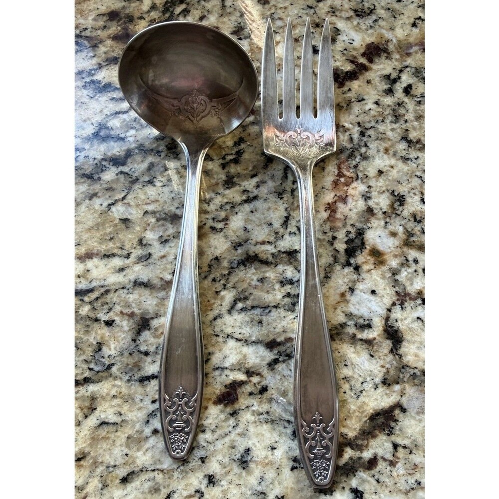 1929 Lady Doris Princess Silver Plate Gravy Ladle Meat Fork Antique WM Rogers